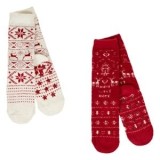 Sosete de Craciun Ecru Rosii Home Anti-slip pentru Femei, CMCLASS