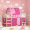 vidaXL Pat etajat de copii cu tunel, roz, 90x200 cm, lemn masiv pin