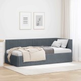 vidaXL Cadru de pat colțar cu headboard Gri &icirc;nchis 90 x 190 cm Catifea