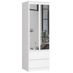 Dulap, placa laminata, 2 sertare, 1 raft, 1 suport umerase, 2 usi cu oglinda, alb, 60x51x180 cm GartenVIP DiyLine foto