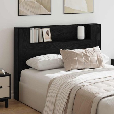 vidaXL Tablă de pat cu sertar cu raft Stejar negru Lemn compozit 879630 foto