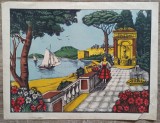 Litografie Romaneasca Scena Romantica Marina 42x32 cm Tablou Pictura Grafica Arta