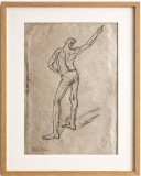 Lucrare Rodica Marinescu (1937 - 2023) , nud masculin in contrapposto, tuș pe hartie veche, 34 x 22 cm, se vinde fara rama, arta romanesaca