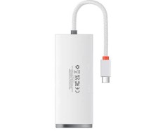 HUB extern Baseus Lite, porturi USB: USB 3.0 x 4, conectare prin USB Type-C, lungime 1m, alb, &quot;WKQX030402&quot; (timbru verde 0.8 lei) - 6932172606275
