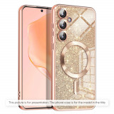 Cumpara ieftin Husa pentru iPhone 15 Pro Max, Techsuit Luxury Glitter MagSafe, Rose Gold
