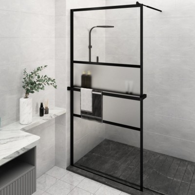 Paravan duș walk-in cu raft negru 115x195cm sticlă ESG/aluminiu foto