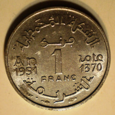 7.180 MAROC PROTECTORAT FRANCEZ MOHAMMED V 1 FRANC 1951 foto