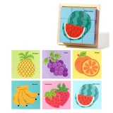 Cumpara ieftin Puzzle educativ din lemn cu 9 cuburi rotative, 6 imagini cu fructe, joc Montessori pentru dezvoltarea gandirii si coordonarii, 11 x 11 x 3.2 cm, Multi