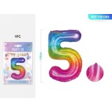 Balon aniversar PartyGo cifra 5, 40cm, curcubeu