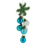 Ghirlandă Decorativă Crăciun, 6 Globuri Turcoaz și Albe, 38cm, Plastic, Oem