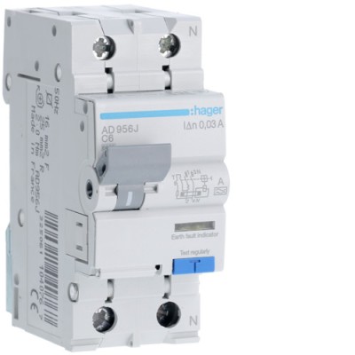 Siguranta diferential 6A 1P+N C 30mA 6Ka Hager AD956J foto