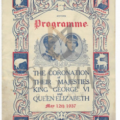 PROGRAM, INCORONAREA MAJESTATII SALE REGELE GEORGE al VI-lea SI REGINA ELISABETA A ANGLIEI, 1937