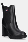 Tommy Jeans cizme de piele TJW LEATHER HEEL BOOT culoarea negru, cu toc drept, izolare usoara, EN0EN02831