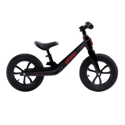 Bicicleta fara pedale Pegas Micro, 3-7 ani, 12 inch, furca fixa, cadru magneziu, patine iarna incluse, Negru/Rosu foto