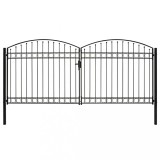 vidaXL Poartă de gard dublă cu v&acirc;rf &icirc;n arcadă, negru, 400x200 cm, oțel