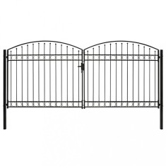 vidaXL Poartă de gard dublă cu v&acirc;rf &icirc;n arcadă, negru, 400x200 cm, oțel