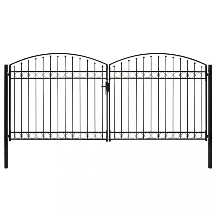 vidaXL Poartă de gard dublă cu v&acirc;rf &icirc;n arcadă, negru, 400x200 cm, oțel 143096