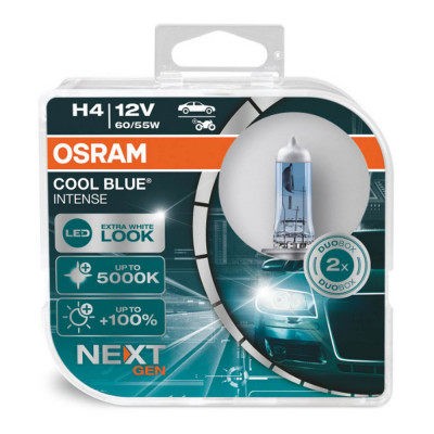 Set 2 becuri cu halogen Osram H4, 12V, 60 / 55W, P43t, Cool Blue NEXT GEN, 5000K AVX-AM64193CBN-H foto