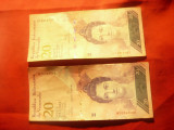 Set 2 bancnote 20 bolivari 2013 Venezuela , cal. F.Buna , semnaturi diferite