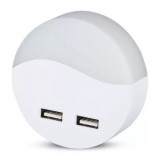 LAMPA VEGHE ROTUNDA CU SENZOR LUMINA 3000K ALB CALD + 2USB, V-TAC