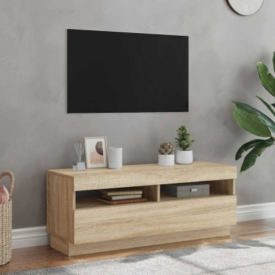 vidaXL Comodă TV cu lumini LED, stejar sonoma, 100x35x40 cm foto