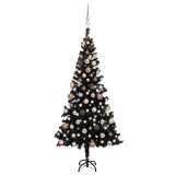 VidaXL Brad Crăciun pre-iluminat cu set globuri, negru, 150 cm, PVC