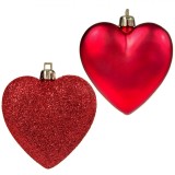 Set Ornamente Brad Crăciun, Inimi Roșii, 7cm, 6 Bucăți, Mat și Glitter, Plastic Roșu, Oem