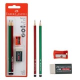 Set 4 Creioane HB cu Radiera si Ascutitoare, Verde si Rosu, CMCLASS