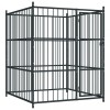 Padoc caini exterior vidaXL 150x150x185cm otel negru, tarc robust, spatiu sigur joaca, sistem blocare zavor