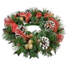 Inel Decorativ Crăciun, 30cm, Conuri, Bile, Panglică, Multicolor