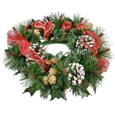 Inel Decorativ Crăciun, 30cm, Conuri, Bile, Panglică, Multicolor foto
