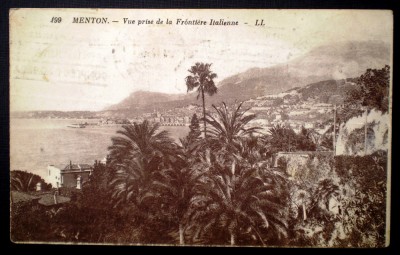 P.150 FRANTA MENTON NICE 1930 LITOGRAFIE CIRCULATA BUCURESTI foto