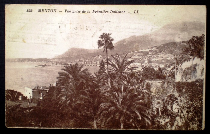P.150 FRANTA MENTON NICE 1930 LITOGRAFIE CIRCULATA BUCURESTI