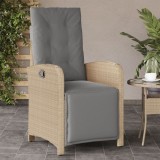 Scaun Gradina Rabatabil vidaXL, Poliratan Bej, Suport Picioare, Perna Inclusa, Reglabil, Confortabil, Relaxare Exterior