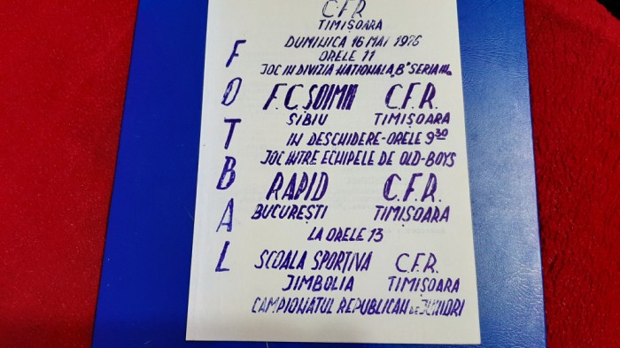 program CFR Timisoara - Soimii Sibiu