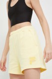 Fila pantaloni scurti din bumbac culoarea galben, cu imprimeu, high waist