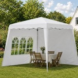 Cumpara ieftin Pavilion pentru gradina/comercial, cadru otel, 2 pereti, pliabil, cu geanta, inaltime reglabila, alb, 2.89x2.89x2.50 m