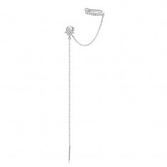 Cercel ear cuff argint 925, JW1007, model stea cu lant, placat cu rodiu