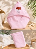 Set prosop pentru bebelusi cu capison si manusa, GULUNCE BABY, Fox roz