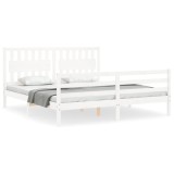 Cadru de pat cu tablie Super King Size, alb, lemn masiv