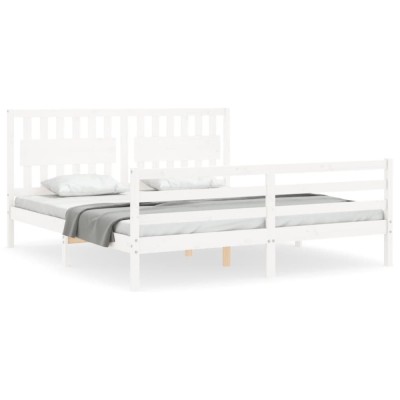 Cadru de pat cu tablie Super King Size, alb, lemn masiv foto