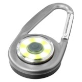 Cumpara ieftin Carabiniera multifunctionala cu lanterna LED argintie, 3 moduri iluminare, aluminiu si plastic, usoara, portabila, cu baterii incluse