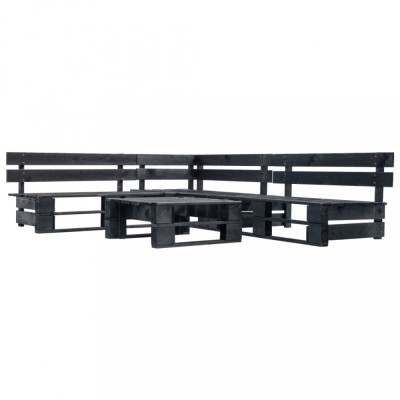 vidaXL Set mobilier grădină din paleți, negru, 4 piese, lemn 277420 foto