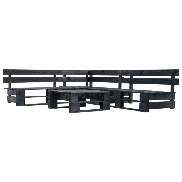 vidaXL Set mobilier grădină din paleți, negru, 4 piese, lemn 277420