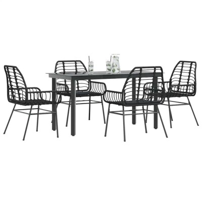 Gossi set de sufragerie de gradina 5 piese sticla neagra polirattan foto