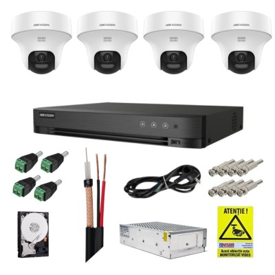 Sistem supraveghere Hikvision cu detectie om/vehicul, 4 camere rotative, 3K 5MP, Microfon, Difuzor, DVR, Accesorii incluse SafetyGuard Surveillance foto