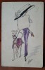 Carte postala, femeie cu caine, desen, perioada interbelica