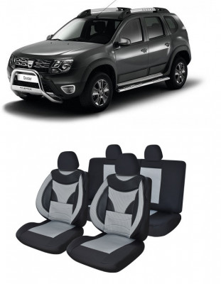 Set huse scaune compatibile Dacia Duster 2010-2017 Piele + Textil (Compatibile cu sistem AIRBAG foto