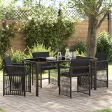 vidaXL Set de dining pentru grădină 5 piese cu perne Negru Poliratan