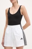 Adidas pantaloni scurți Essentials femei, culoarea alb, cu imprimeu, high waist, JE1310
